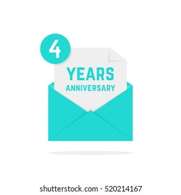 4 years anniversary icon in green letter. concept of festive text, inbox, fun, notice, memorial, certificate, success, email, sms. flat style modern logotype graphic poster design on white background
