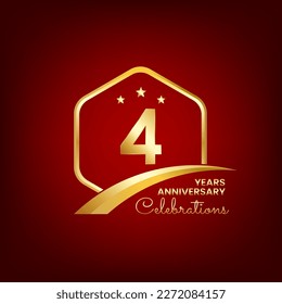 4 Jahre Jubiläum innerhalb von Goldhexagon und Kurve mit rotem Hintergrund