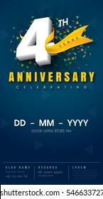 4 years anniversary invitation card - celebration template 
design , 4th anniversary modern design elements, dark blue 
background - vector illustration