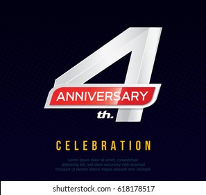 4 years anniversary invitation card, celebration template design, 4th. anniversary logo, dark blue background, vector illustration