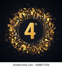 4 years anniversary isolated vector design element. Four birthday logo with blurred light effect on dark background