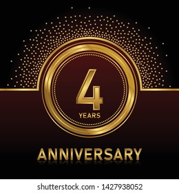 4 years anniversary logo celebration with ring and ribbon, on dark background, vector template.