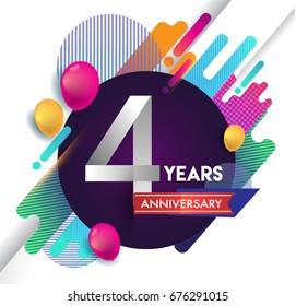 4 years Anniversary logo with colorful abstract background, vector design template elements for invitation card and poster your birthday celebration.