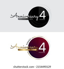 Logo de 4 años con elemento de círculo creativo. Plantilla de afiches para la celebración del cuarto evento. Diseño para banner, revista, folleto, web, invitación o tarjeta de saludo. Ilustración del vector