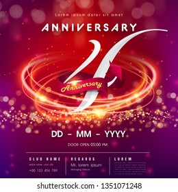 4 years anniversary logo template on red and pink Abstract futuristic space background. 4th modern technology design celebrating numbers with Hi-tech network digital technology concept design elements