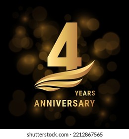 4 Years anniversary logo, Template design with gold color for poster, banners, brochures, magazines, web, booklets, invitations or greeting cards. Vector illustration