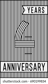 4 years anniversary logo. Vector and illustration. Line art anniversary design template.