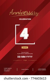 4 Years Anniversary Logotype with 3d white number isolated on red abstract background