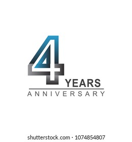 4 years anniversary logotype bold line number with grey and blue color for celebration event isolated on blue background