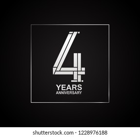 4 years anniversary logotype with cross hatch pattern silver color inside square.