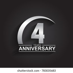 4 years anniversary logotype design with silver color isolated on black background for company celebration