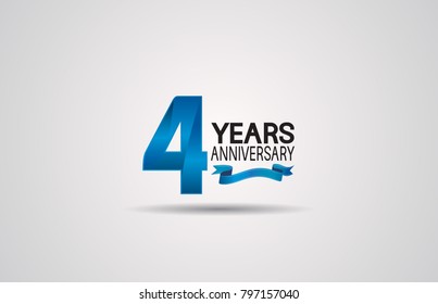 4 years anniversary logotype design with blue color and ribbon isolated on white background for celebration event