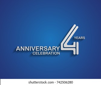 4 years anniversary logotype linked line number with silver color for celebration event isolated on blue background