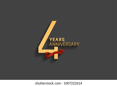 4 years anniversary logotype with red ribbon and golden color for celebration event