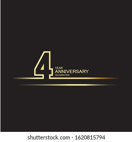 4 years anniversary logotype with single line golden and silver color for celebration