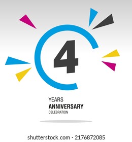 4 Years Anniversary, number in broken circle with colorful bang of confetti, logo, icon, white background