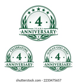 4-jähriges Bestehen. 4. Kollektion des Feierlichen Logos. Vektorgrafik und Illustration. 
