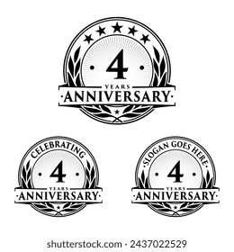 4 years anniversary set. 4th celebration logo collection. Vector and illustration. 