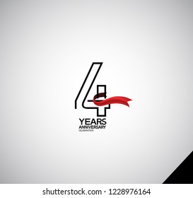 4 years anniversary simple design with red ribbon for celebration