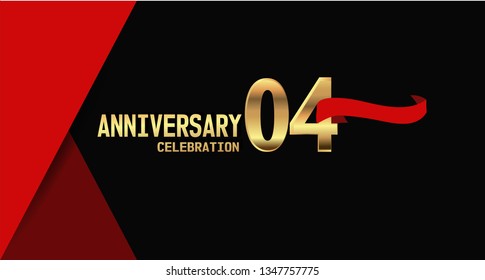 4 years Anniversary simple design with golden font and red ribbon, black and red background. elegant and simple design