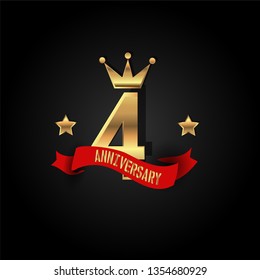 4 years Anniversary simple design with golden font, star and crown and red ribbon. Red ribbon and golden text on top golden number. My all design can see in my portofolio