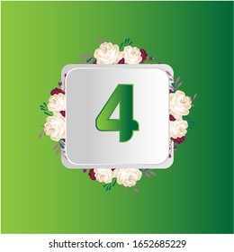 4 Years anniversary. Vector design greeting card with decorative floral for celebration