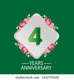 4 Years anniversary. Vector design greeting card with decorative floral for celebration