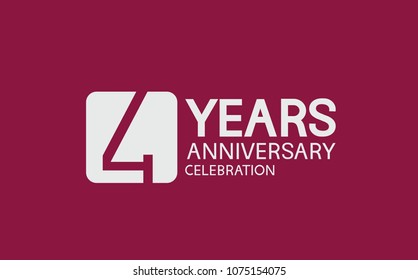 4 years anniversary with white square isolated on purple background for celebration