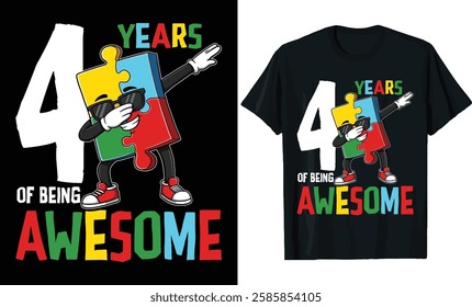 4 Years Awesome Autism Birthday T-Shirt Design