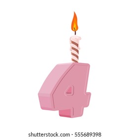 4 years birthday. Number with festive candle for holiday cake. four Anniversary