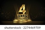4 years Celebration Golden Jubilee Award Graphics Background. Entertainment Spot Light Hollywood Template  Luxury Premium Corporate Abstract Design Template Banner Certificate. 