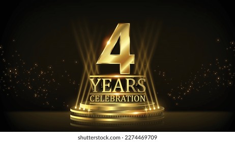 4 years Celebration Golden Jubilee Award Graphics Background. Entertainment Spot Light Hollywood Template  Luxury Premium Corporate Abstract Design Template Banner Certificate. 