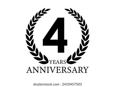 4 Years or Four Years Anniversary Logo. Anniversary Celebration Logo for Wedding, Birthday Party or Celebration. Vector Illustration.