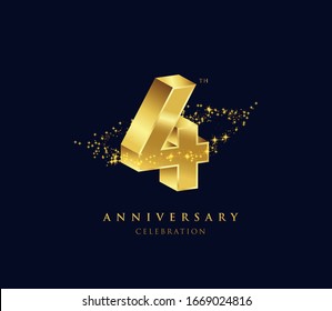 4 years golden 3D anniversary celebration logo vector.