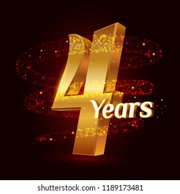 4 years golden anniversary 3d logo celebration with Gold glittering spiral star dust trail sparkling particles. Four years anniversary modern design elements. Vector Illustration.