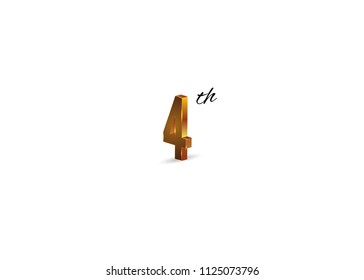 4 Years golden Anniversary with isometric design isolated on white background