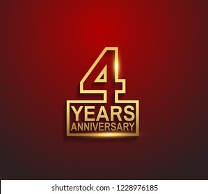 4 years golden anniversary line style isolated on red background for celebration