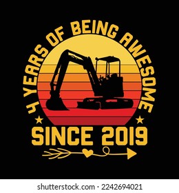 4 Years Old Toddler 4th Birthday Excavator Construction svg