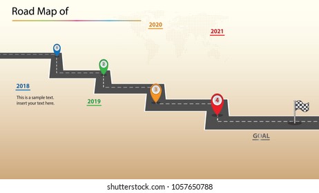 4 Years Roadmap Infographic Template. From 2018 to 2021. flat style Infographic design Template or Background. Can be used for Presentation. Can put your own texts in the space provided. Vector EPS10