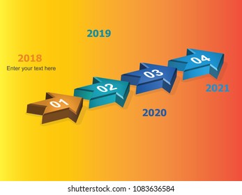 4 Years Roadmap Infographic Template. From 2018 to 2021. 3D Arrows style Infographic design Background. Can be used for Presentation. Can put your own text in the space provided in infographic. Vector