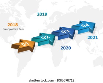 4 Years Roadmap Infographic Template. From 2018 to 2021. World map style Infographic design Background. Can be used for Presentation. Can put your own text in the space provided in infographic. Vector