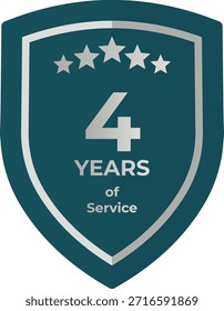 Insignia de escudo verde azulado de 4 años de servicio con cinco estrellas