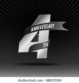 4 years silver anniversary logo celebration with ring and ribbon.