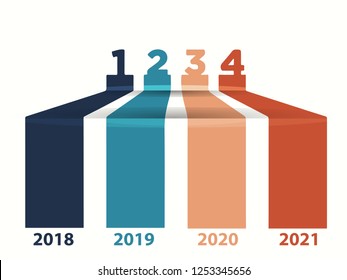 4 Years Timeline Infographic Template. From 2018 to 2021. Flat style Infographic design. Used for Business presentation or web banner. Can edit your own text in infographic. Vector EPS10