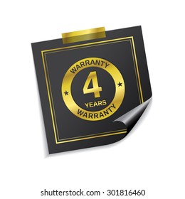 4 Years Warranty Golden Sticky Notes Vector Icon Design