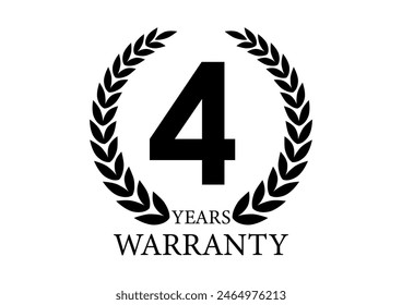 4 Years Warranty. Warranty Sign. Vector Illustration Isolated on White Background. 