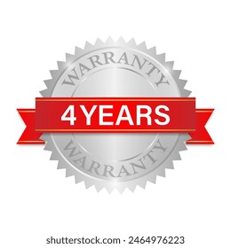 4 Years Warranty. Warranty Sign. Vector Illustration Isolated on White Background. 