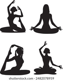4 Yoga Paket Vektorgrafik Silhouette