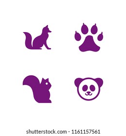 4 zoo icons in vector set. animal, panda and wolf illustration for web and graphic design