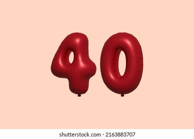 40 3d number balloon made of realistic metallic air balloon 3d rendering. 3D Red helium balloons for sale decoration Party Birthday, Celebrate anniversary, Wedding Holiday. Vector illustration